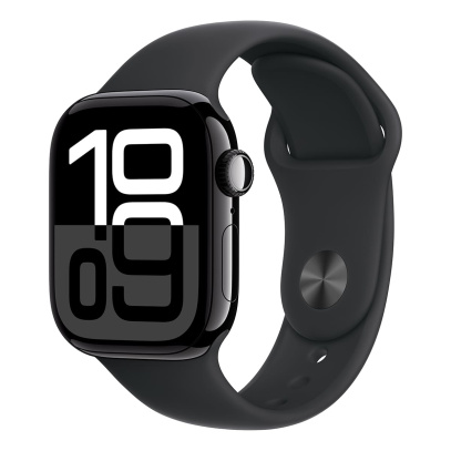 Apple Watch Series 10, 42 мм корпус из алюминия цвета «Jet Black», ремешок Sport Band размера S/M цвета «Black»
