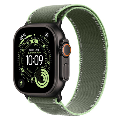 Apple Watch Ultra 3 (2025), 49 мм корпус из титана цвета «Black», ремешок Trail Loop размера S/M цвета «Green/Neon»