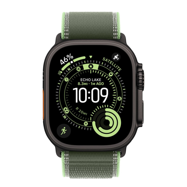 Apple Watch Ultra 3 (2025), 49 мм корпус из титана цвета «Black», ремешок Trail Loop размера M/L цвета «Green/Neon»