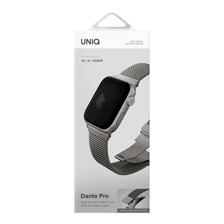 Ремешок для Apple Watch UNIQ Dante Pro 38/40/41/42 мм Titanium Silver, серебристый