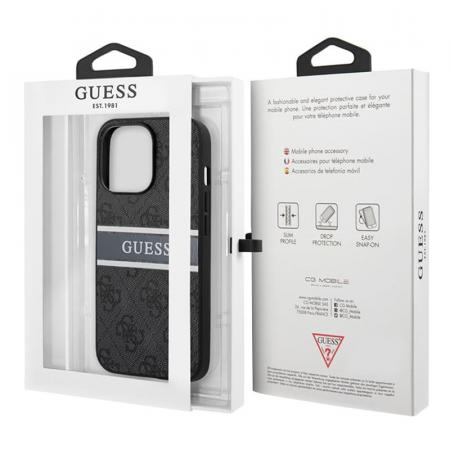 Чехол Guess для iPhone 14 Pro Max PU 4G Stripe printed logo Hard (GUHCP14X4GDGR) Серый