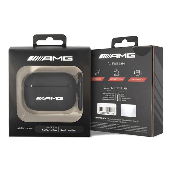 Чехол AMG для Airpods Pro Genuine leather with stamped logo (AMAPSLWK) Черный