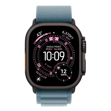 Apple Watch Ultra 3 (2025), 49 мм корпус из титана цвета «Black», ремешок Alpine Loop размера L цвета «Light Blue»