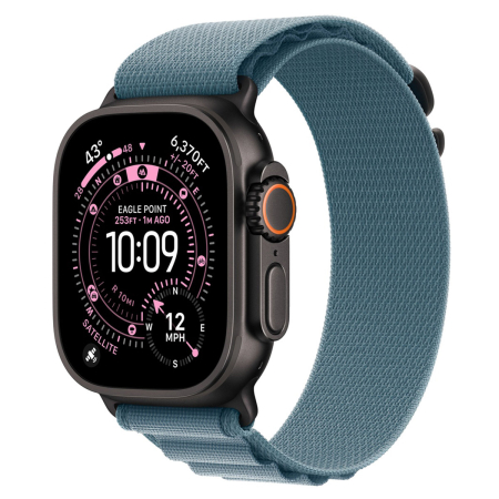 Apple Watch Ultra 3 (2025), 49 мм корпус из титана цвета «Black», ремешок Alpine Loop размера S цвета «Light Blue»