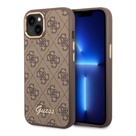 Чехол Guess для iPhone 14 Plus CG Mobile PU 4G Script metal logo Hard (GUHCP14MHG4SHW) Коричневый