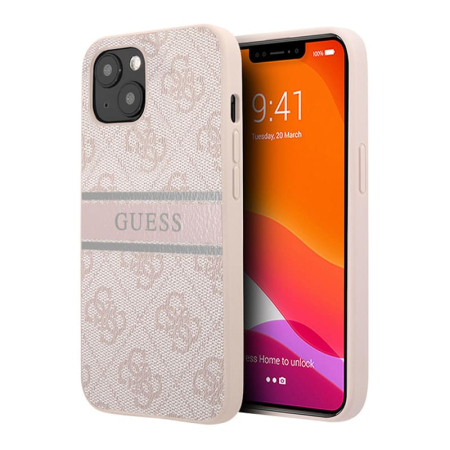 Чехол Guess для iPhone 14 PU 4G Stripe printed logo Hard (GUHCP14S4GDPI) Розовый