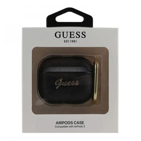 Чехол Guess с карабином для AirPods 3 CG Mobile PU Saffiano with metal logo (GUA3SASMK) Черный